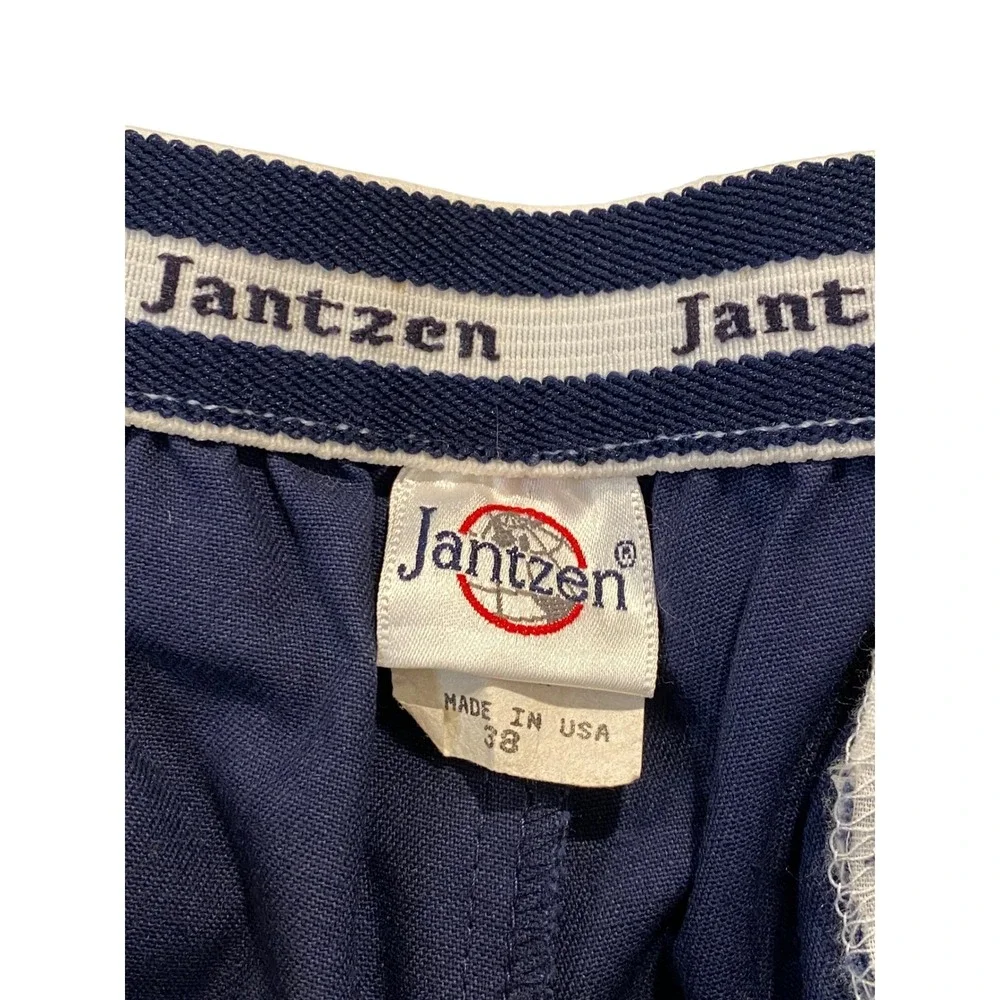 Jantzen Mens Navy Blue Golf Tennis Shorty Shorts Sz 38 Striped Waist Made in USA